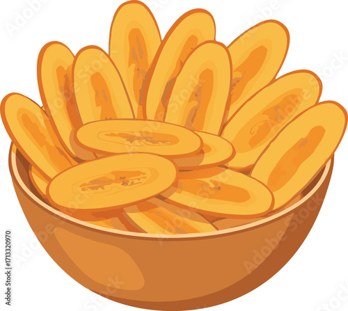 Bowl of Golden Crispy Banana Chips for Sweet Tropical Snack and Healthy Treat