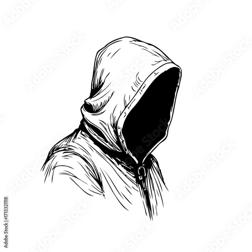 Sketch of a cloaked figure with an anonymous face conveys a sense of mystery and suspense dark