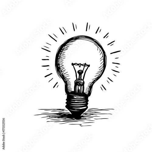 Sketch of a light bulb illuminating innovation idea inspiration creativity with bright rays concept