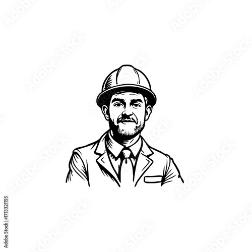 Sketch of a male engineer in a hard hat, showcasing professional attire and expertise construction
