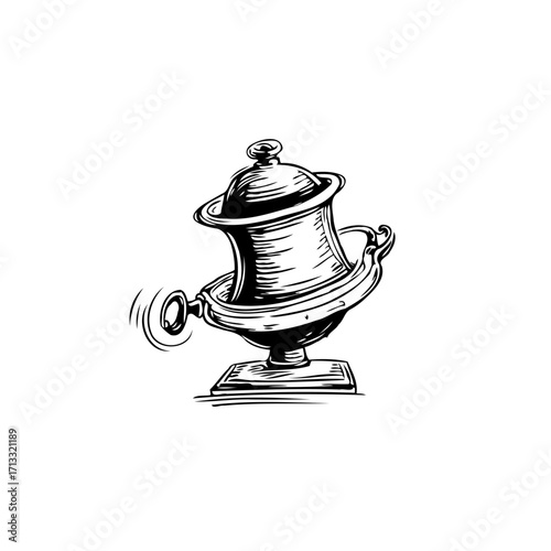 Sketch of a whimsical ornate vessel evoking vintage folklore and mystical artifacts displaying