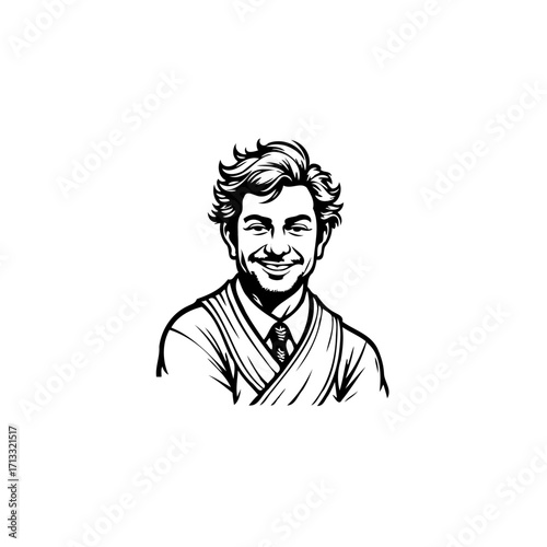 Smiling professional portrait a positive man depicted with expressive features wearing suit and