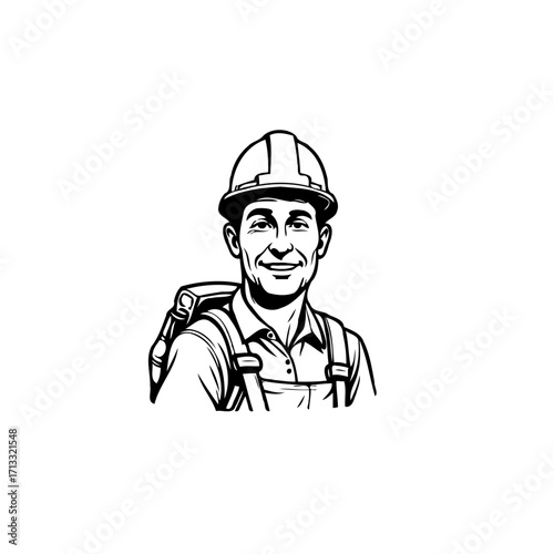 Smiling worker illustration with hardhat and overalls showing preparedness for industrial and