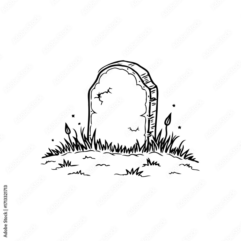 Εκτύπωση καμβά Solitary tombstone resting peacefully among long blades of grass in a desolate g