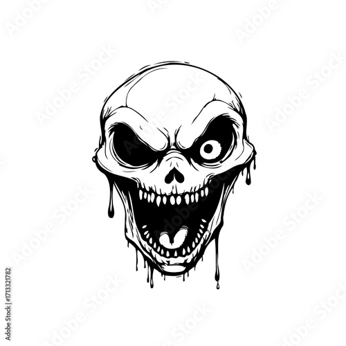 Spooky skull illustration with melting drips a macabre graphic design for halloween themed designs