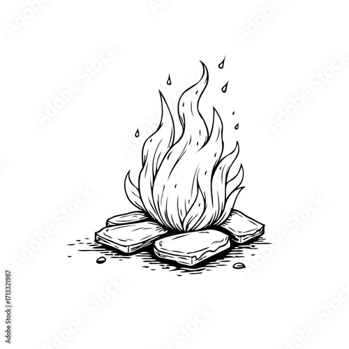 Stylized campfire illustration showcasing warmth of blazing flames nestled amidst meticulously