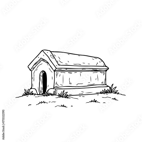 Stylized doghouse illustration showcasing simple shelter design and black outline on white