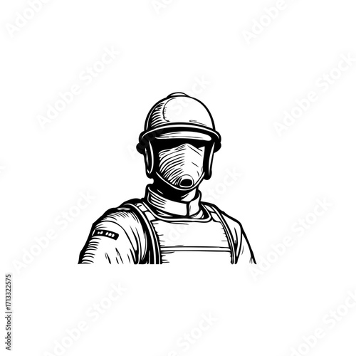 Stylized sketch portrays a figure in protective gear evokes safety and industrial settings