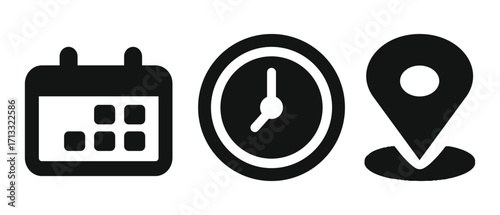 Searchable Title: Calendar Clock Location Icons Schedule Time Map Pin Vector