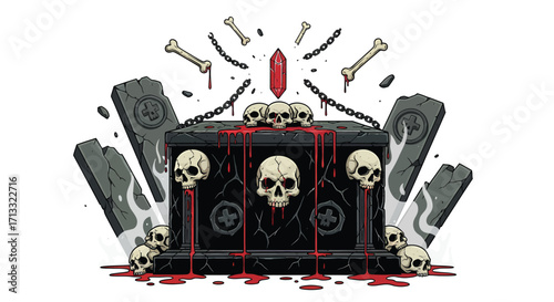 Symbolic Illustration of a Dark Altar with Skulls Bones and Blood.