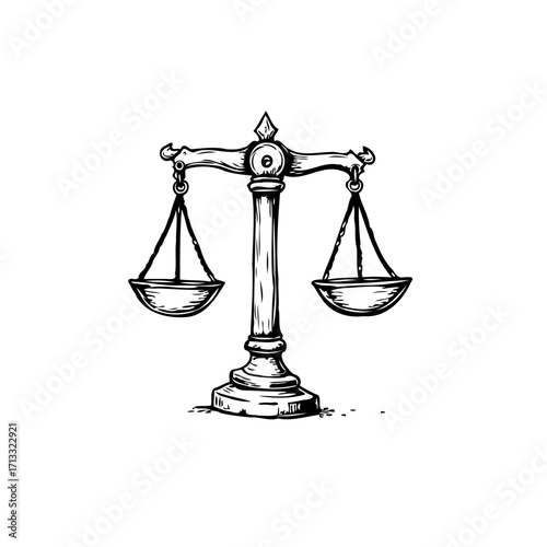 Vintage balance scale illustration representing equity, objectivity, fairness and unbiased