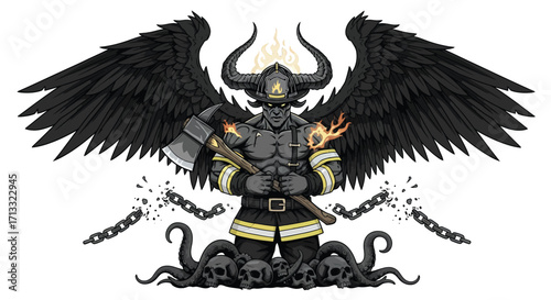 Powerful Firefighter Angel Breaking Free from Chains.