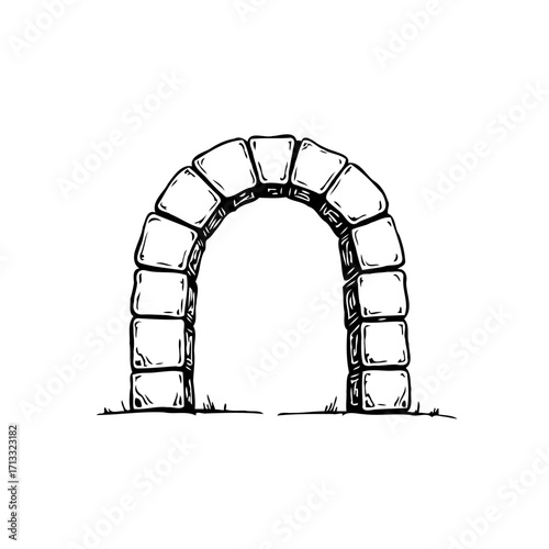 Vintage stone arch illustration creates an evocative architectural gate design element with