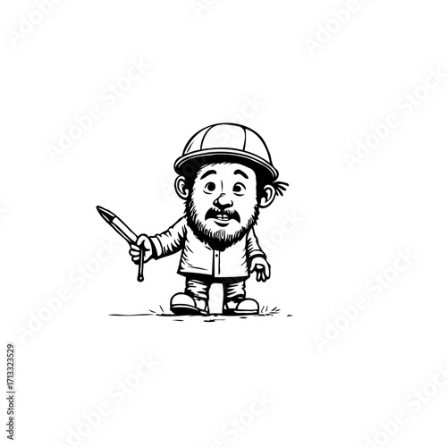 Whimsical builder holding knife illustration conveying a sense of professionalism determination