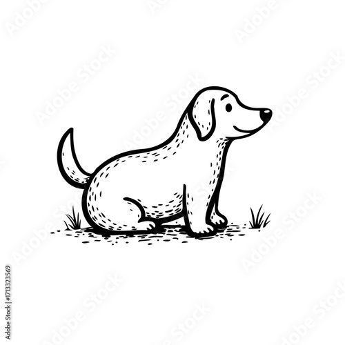 Whimsical canine illustration a playful doodle of a cheerful dog sitting in grass with simple charm