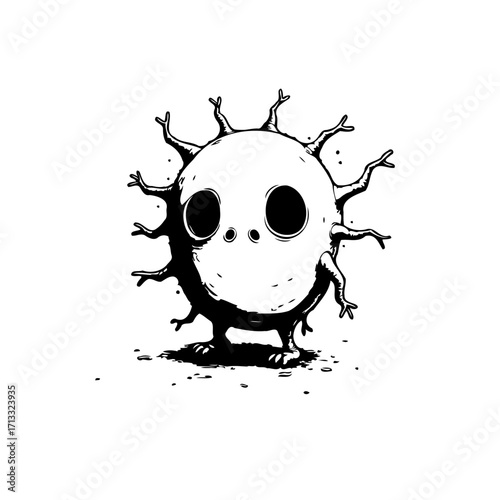 Whimsical creature illustration a curious abstract character in simple black and white for