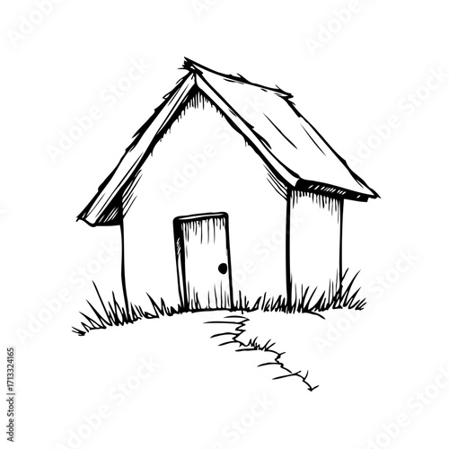 Whimsical dwelling drawing with a rustic charm showing simplicity in an abstract artistic creation