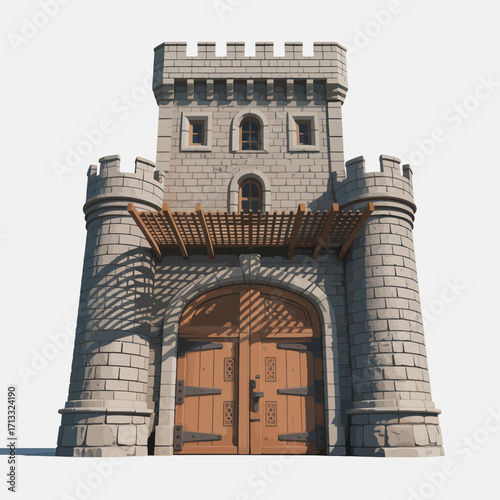 A captivating 3D model of a medieval castle featuring sturdy stone walls and a classic design, representing strength, security, and historical significance in architectural style.