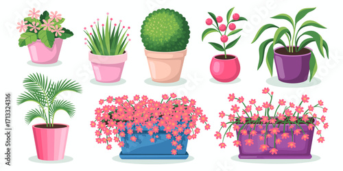 A beautiful collection of diverse flower pots showcasing an array of colorful plants, perfect for any gardening enthusiast looking to enhance their space with nature.