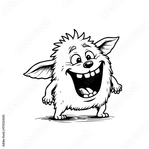 Whimsical fuzzy creature with a toothy grin a delightful cartoon illustration for children's