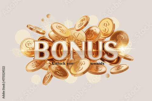 This dynamic image presents a bright 'BONUS' surrounded by glimmering coins, embodying the concept of rewards and incentives in a visually captivating manner.