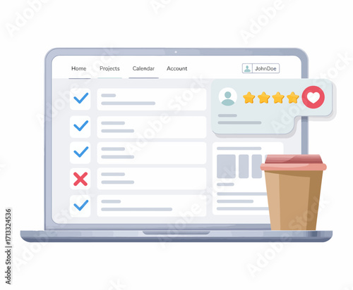 A clean and modern project management dashboard featuring tasks, user profile, ratings, and calendar elements, perfect for online work and collaboration.