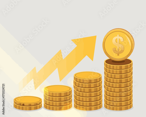 A visually appealing graphic showcasing stacked golden coins with an upward arrow, indicating economic growth and financial progress in investment opportunities.