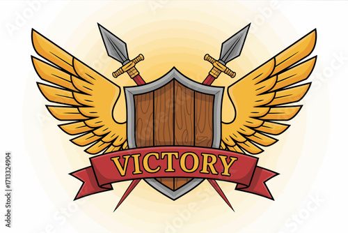 An engaging victorious shield design enriched with distinct winged embellishments encapsulates the essence of bravery, symbolizing the strength and passion of warriors in tough battles.