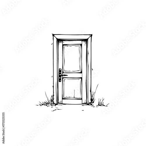 Whimsical monochrome doorway art simple drawing inviting new beginnings sketched entryway