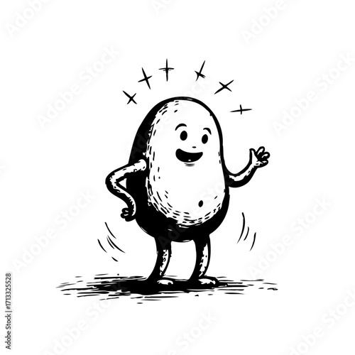 Whimsical potato character illustration radiates joy and welcomes you with open arm and sparkling