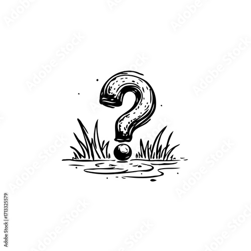Whimsical question mark in grassy knoll invites reflection curiosity and the exploration of the
