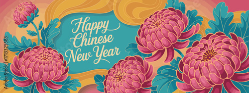 A captivating arrangement of colorful chrysanthemums, symbolizing joy and prosperity, celebrating the vibrant spirit of the Chinese New Year festivities.