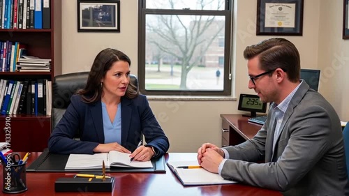 Discussing Business in Office Meeting Professional Conversation