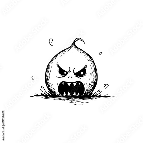 Whimsical wrath: Sketch of an angry creature with exaggerated features expressing comical rage