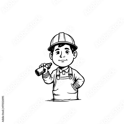 Young aspiring builder with crayon, dreams construction, educational journey, illustration for