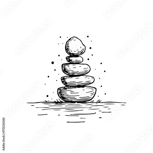 Zenith of Tranquility: Harmonious Stone Cairn Illustration Symbolizing Stability, Peace and