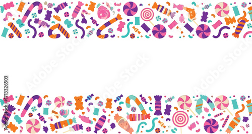 Sweet candy border design with vibrant colors and playful elements, perfect for celebrations