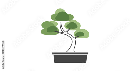 Minimalist Bonsai Tree Illustration for Zen Gardens, Decorative Elements, and Horticultural Education Materials