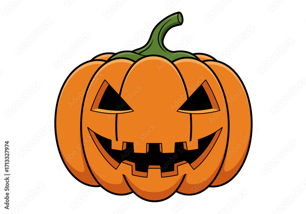 Fototapeta premium A cartoon jackolantern with a carved spooky face