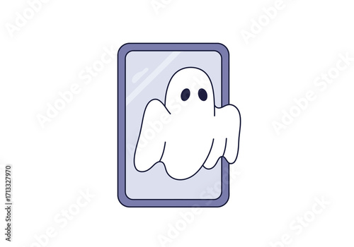A cartoon ghost emerges from a smartphone screen