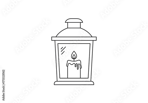 Black and white outline of a lantern with a candle inside