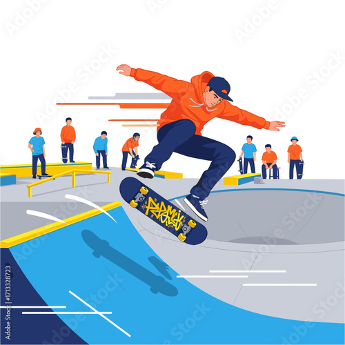 Skateboarder jumping in a skatepark