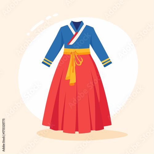 Traditional Korean Hanbok Dress Illustration A vibrant representation of Korean culture, perfect for design assets