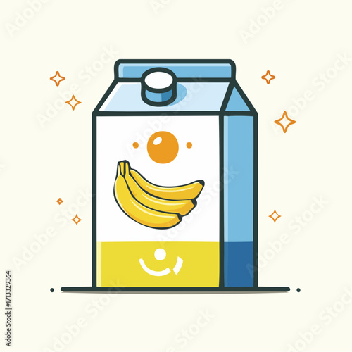 Delicious Banana Milk Carton Illustration, Featuring Fresh Bananas and Orange Slice