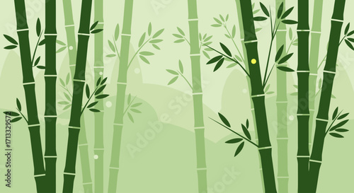 Serene Bamboo Forest Illustration with Soft Green Tones for Meditation Backgrounds and Asian-Inspired Design Projects