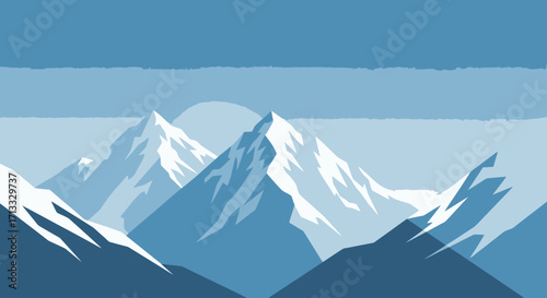 Serene Mountain Range Illustration with Snow-Capped Peaks and Subtle Lighting for Nature-Themed Designs and Outdoor Adventure Visualizations