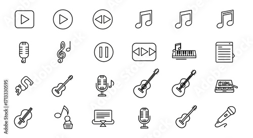 Captivating collection of music icons for dynamic audio and entertainment projects
