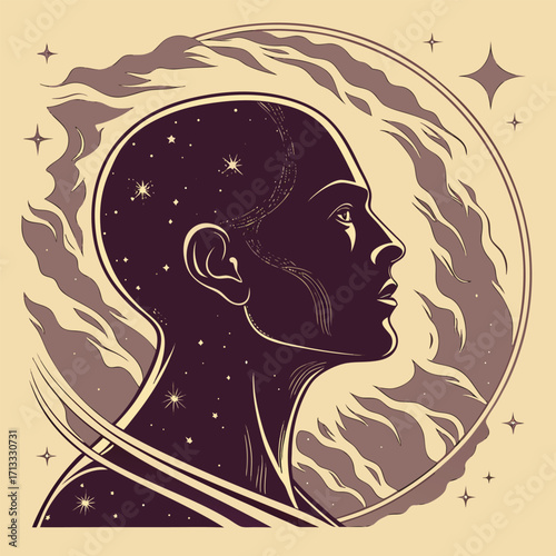 Profile of a Head Filled with Stars and Clouds human
