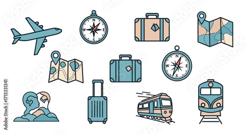 Embark on your next adventure with these vibrant travel icons, perfect for planning exciting journeys.