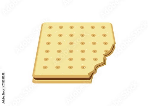 Bitten biscuit crackers sandwich with chocolate cream. Simple flat illustration in perspective view.